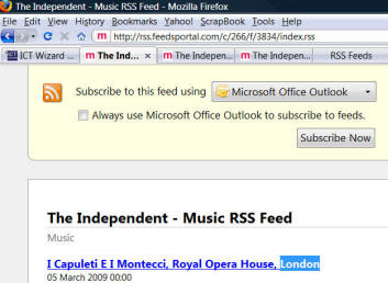 Screenshot of setting up an RSS feed